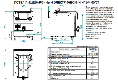 Котел пищеварочный электрический Abat КПЭМ-60/9Т Котел пищеварочный электрический Abat КПЭМ-60/9Т